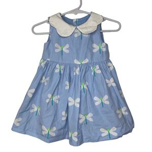 Jacadi Paris Baby Baby Girl Blue Dragonfly Print Peter Pan Collar Dress Size 12M